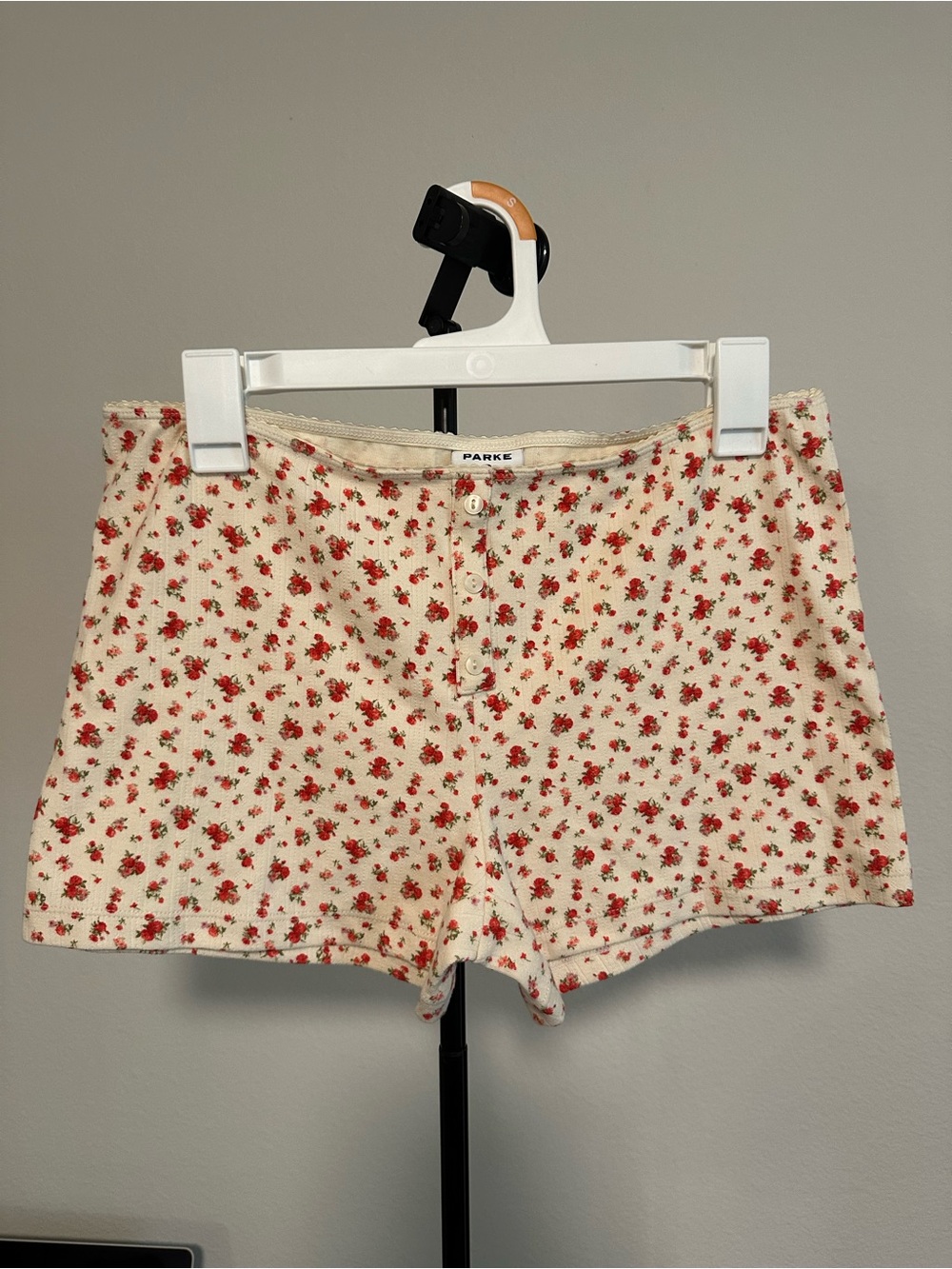 Parker Cream Shorts with Red Floral Print